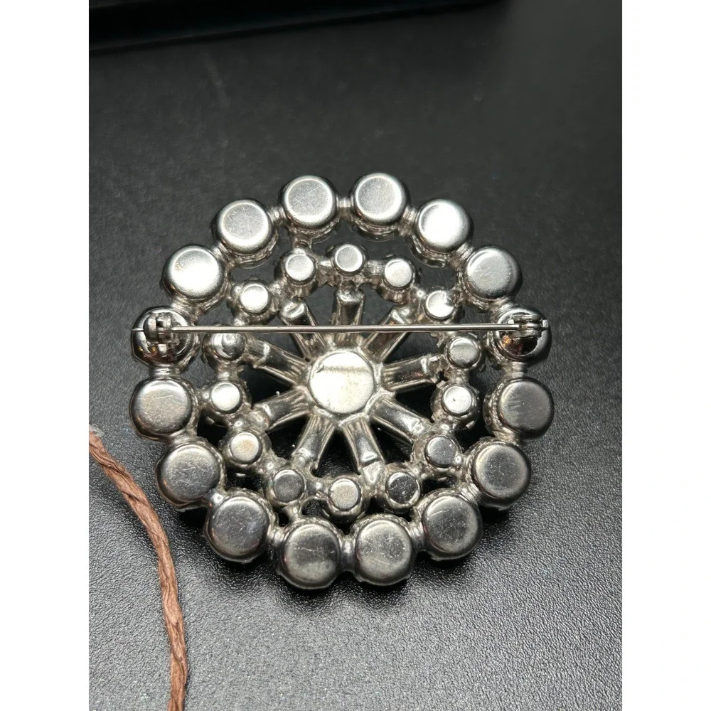 Round Rhinestone Brooch Clear Crystal Starburst Cluster Vintage Wedding Pin‎